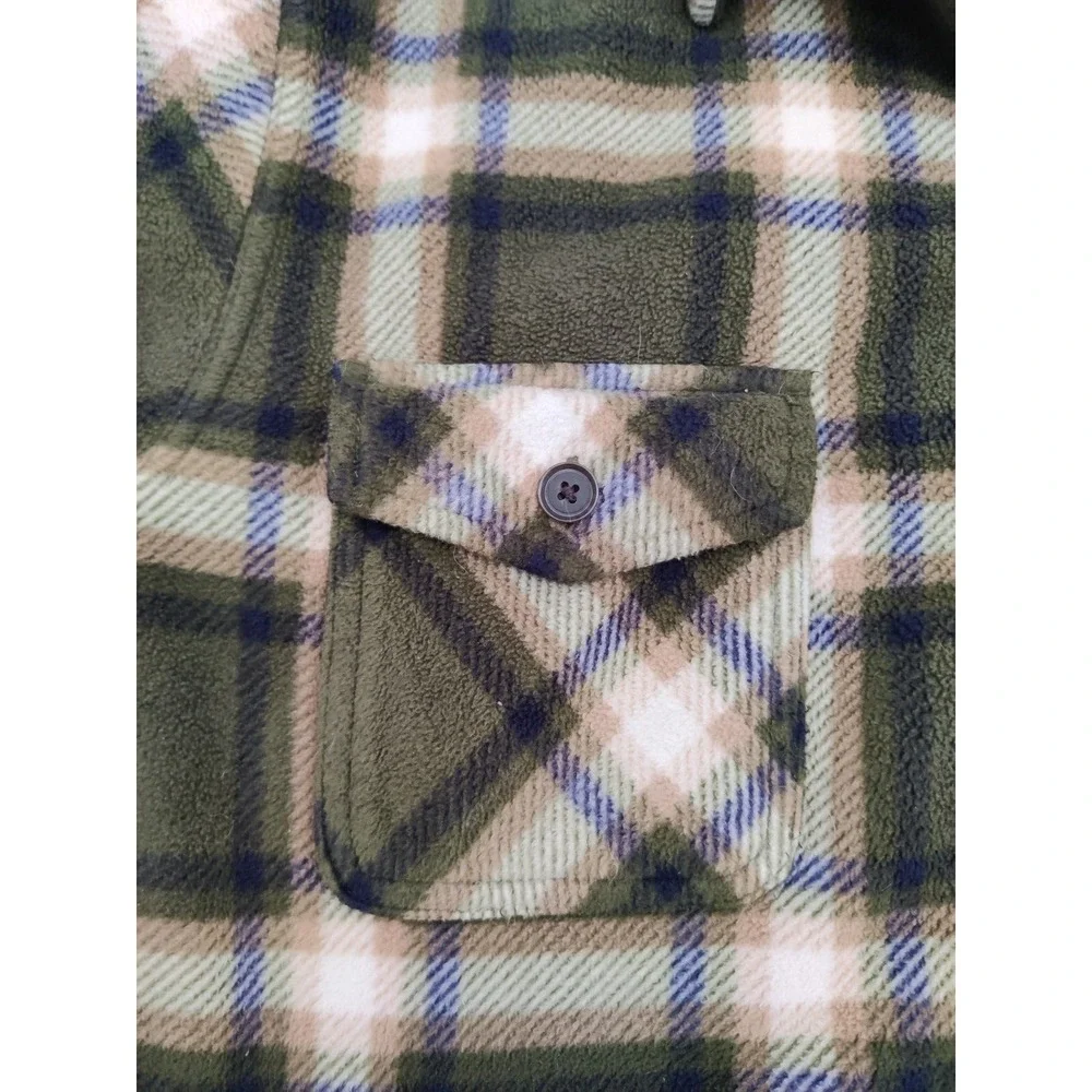 Freedom Foundry Men's L/G Green Plaid‎ Sherpa Lined Fleece Shirt Jacket